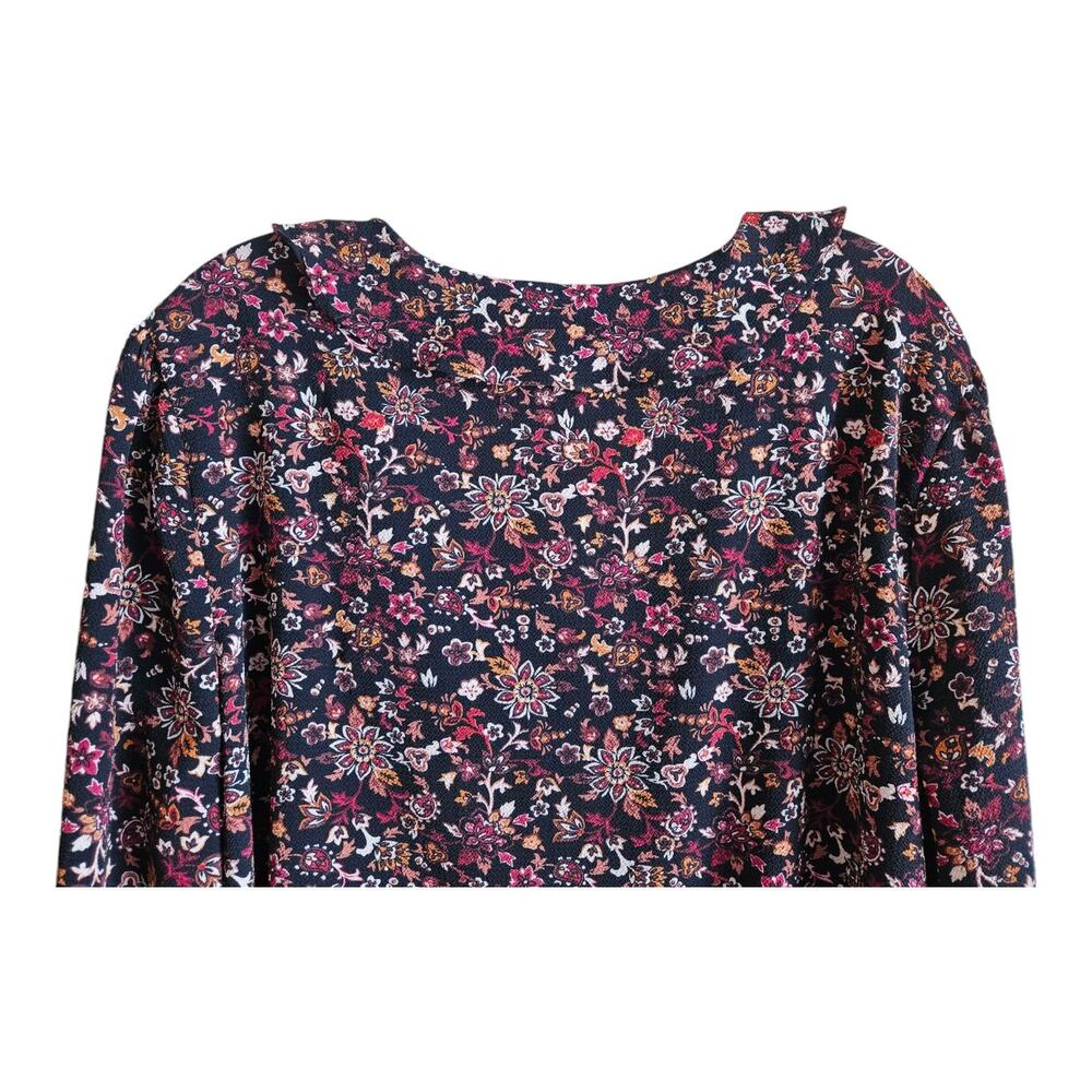 MASON & BELLE XXL 2X Blouse Button Up Dark Floral Ruffle Collar Long Sleeve 46" - Picture 6 of 7